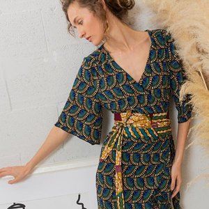 NEW WITH TAG SILK & SALT Journey Peacock Maxi Dress with Belt MEDIUM NYT